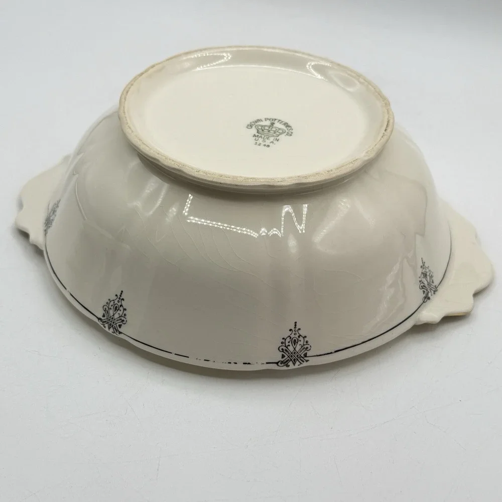 VTG 1940's Crown Potteries Co Covered Dish‎ - Vegetable Bowl - Gold Trim -